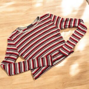 Brandy Melville Stripe Black Tan Red Pull Over Long Sleeve Ribbed Shirt S